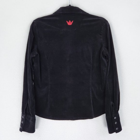 Harley Davidson Shirt Womens Medium Black Micro Cord Embroidered Dragon Corduroy - Picture 11 of 13